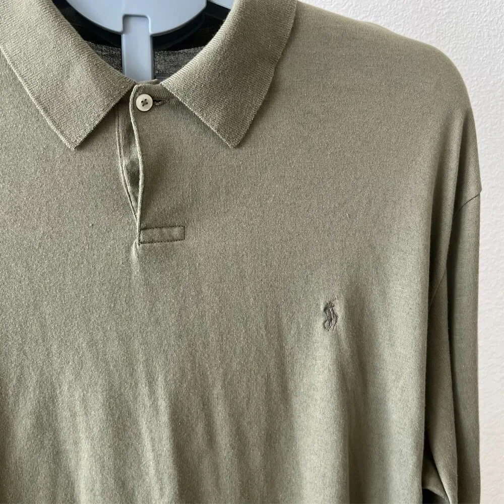 Vintage Polo By Ralph Lauren Long Sleeve Polo Shirt 90s Men's XL Green Soft/Thin